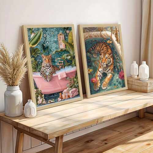 Tiger Tribal Wall Painting with Wooden Frame